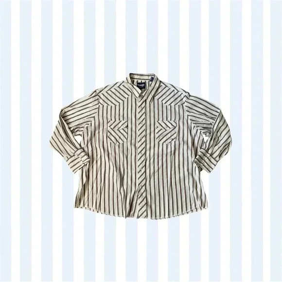 Wrangler work shirt plus size striped snap button long sleeve shirt - Picture 1 of 8